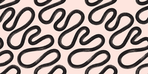 Brush, marker hand drawn bold doodle lines vector seamless pattern. Abstract modern geometric wavy ornament background