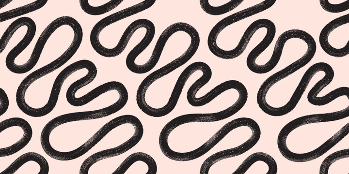 Brush, marker hand drawn bold doodle lines vector seamless pattern. Abstract modern geometric wavy ornament background