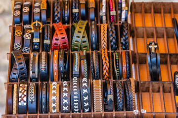 Different wristbands for sale on a street fair