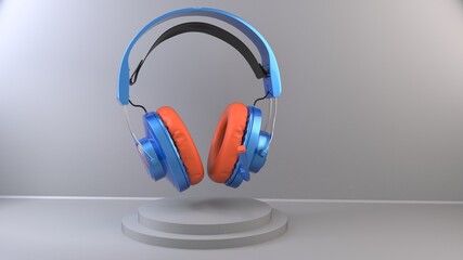 Blue metallic modern headset with orange earpads