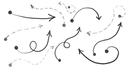 Hand-drawn ink arrows on white background