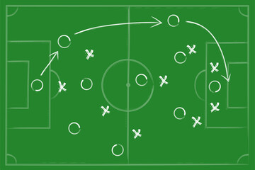 Tactic for soccer. Scheme for training of football team Soccer strategy field, football game tactic sport plan outline vector illustration stock stock illustration