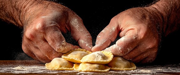 Preparing Ravioli, Rustic Kitchen, Hands-On, Traditional Method, Warm Light