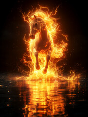 abstract fire horse, fantasy stallion pattern with flames. Design for Wall Art, Poster Print, Wallpaper & Background