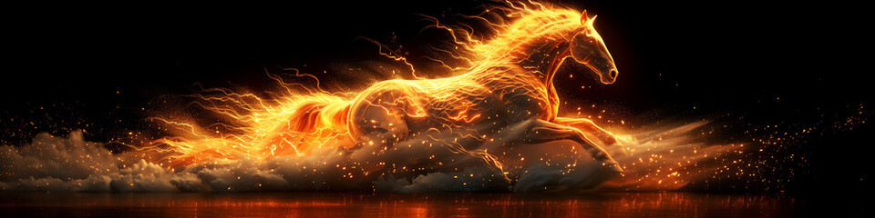 abstract fire horse, fantasy stallion pattern with flames. Banner Design for Wall Art, Poster Print, Wallpaper & Background
