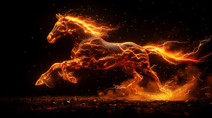 abstract fire horse, fantasy stallion pattern with flames. Design for Wall Art, Poster Print, Wallpaper & Background