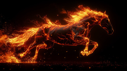 abstract fire horse, fantasy stallion pattern with flames. Design for Wall Art, Poster Print, Wallpaper & Background