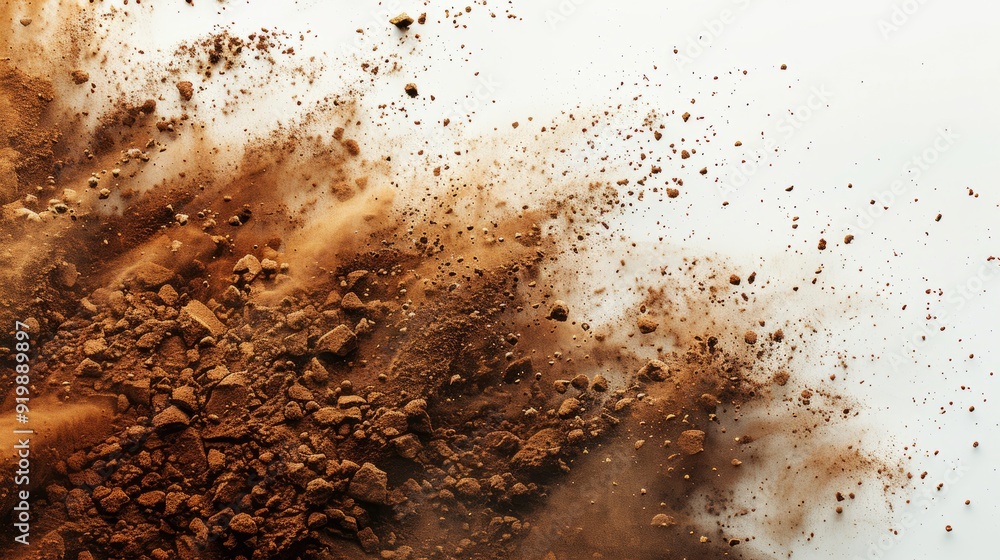 Aufkleber soil and dust explosion captured in a dynamic display on a white background