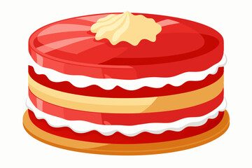 Chiffon Cake. Festive layered cake from red sponge cakes and cream cheese frosting, American cuisine vector illustration 