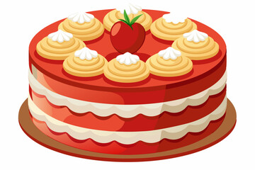 Chiffon Cake. Festive layered cake from red sponge cakes and cream cheese frosting, American cuisine vector illustration 