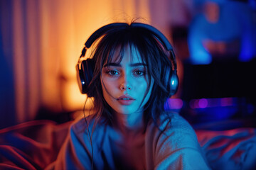 woman with large headphones on