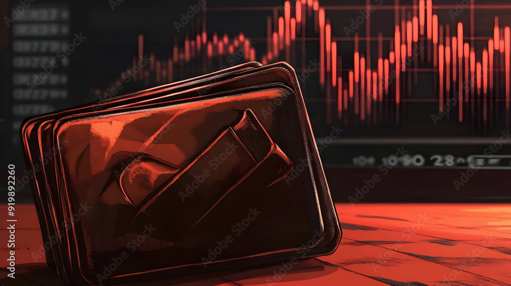 Aufkleber an illustration of an empty wallet with declining financial charts in the background, symbolizing ec