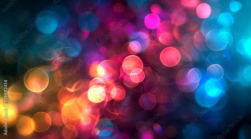 Poster a stunning bokeh background filled with colorful lights that collectively create a vibrant and livel