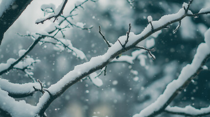 Obraz premium old tree branches covered in light snow