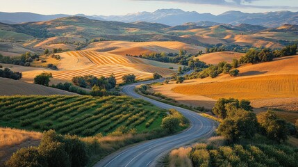 Naklejka premium Winding Road Through Rolling Hills