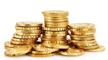 Stack of Gold: Pile of Coins on White Background Representing Prosperity Concept