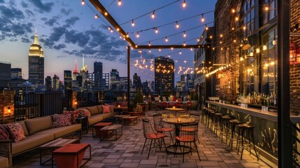 Rooftop Bar with City Skyline View