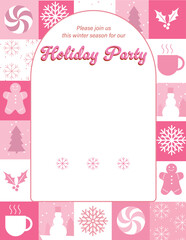 Holiday party invitation winter season gathering template pink vector