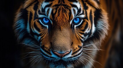 Fototapeta premium Close-up Portrait of a Tiger with Striking Blue Eyes