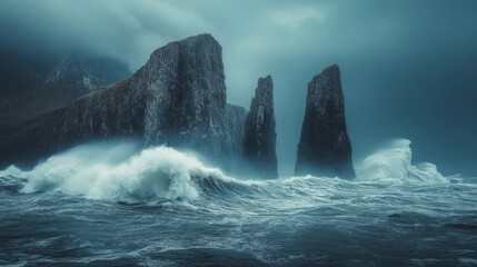 Ocean Storm with Dramatic Rock Formations