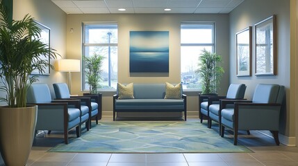 Obraz premium Modern Lobby Interior Design with Blue Accents