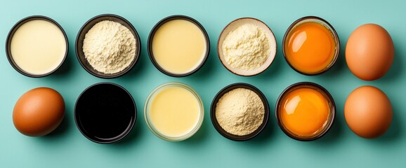 Bechamel Sauce Ingredients, Top View, Skillet Pan, Cheese, Flour, Milk, Preparation, Detailed