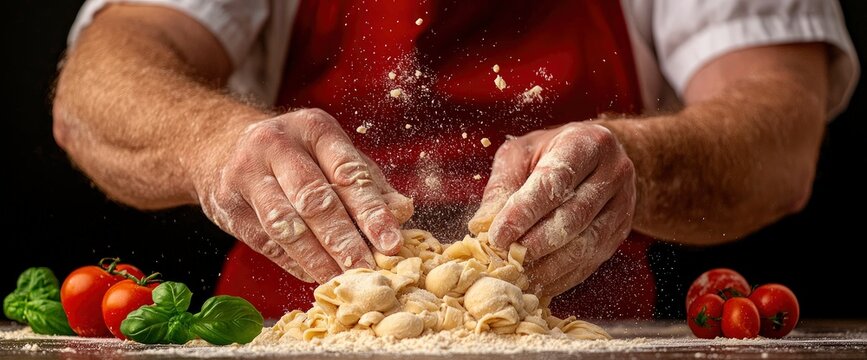 Chef Preparing Pasta Dough, Hands-On, Cooking Class Atmosphere, Lively, Vibrant Colors