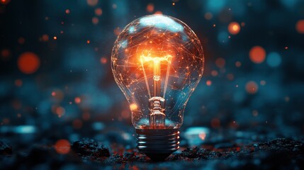 Illuminated Idea - A Glowing Lightbulb in a Dark Background
