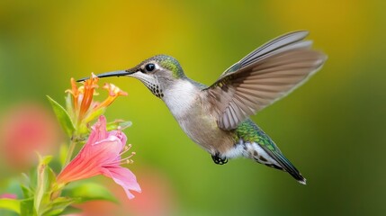 Fototapeta premium Hummingbird in Flight Feeding on a Flower