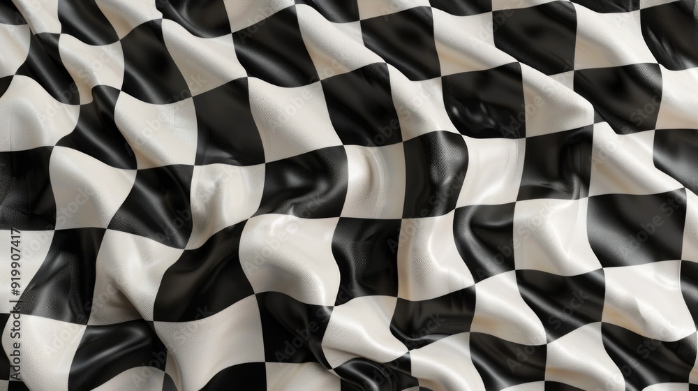 Poster a close-up view of a black and white checkered fabric texture