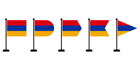 Armenian flag icon with flagpole displayed with different shape variations. Editable and scalable vector graphic illustration isolated on white background eps file.