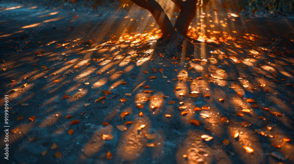 Aufkleber capture the intricate patterns of tree shadows cast on the ground during a solar eclipse, as the sun