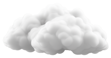 A fluffy white cloud against a transparent background, perfect for a dreamy sky illustration.