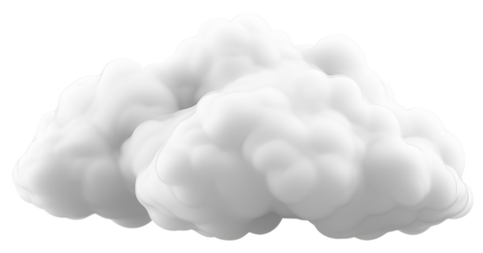 A fluffy white cloud against a transparent background, perfect for a dreamy sky illustration.