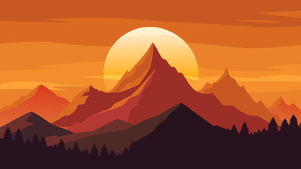 sunset over mountains vector illustration