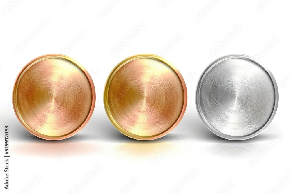 Aufkleber a collection of three differently colored metal buttons on a white background
