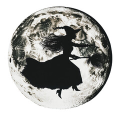 PNG Witch flying on a broomstick under a full moon
