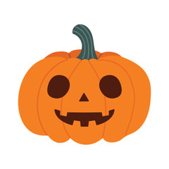 Halloween pumpkin with a carved face. Orange fall pumpkin. Vector illustration in flat style. Hand-drawn style. White isolated background.