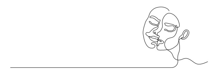 Vector continuous one line drawing of couple face vector illustration. Editable stroke