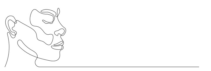 One continuous editable line drawing of woman face vector illustration. Editable stroke