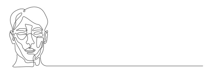 One continuous editable line drawing of man face vector illustration. Editable stroke