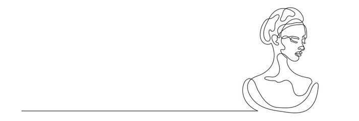 One continuous editable line drawing of woman face vector illustration. Editable stroke