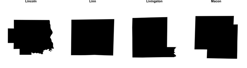 Lincoln, Linn, Livingston, Macon outline maps