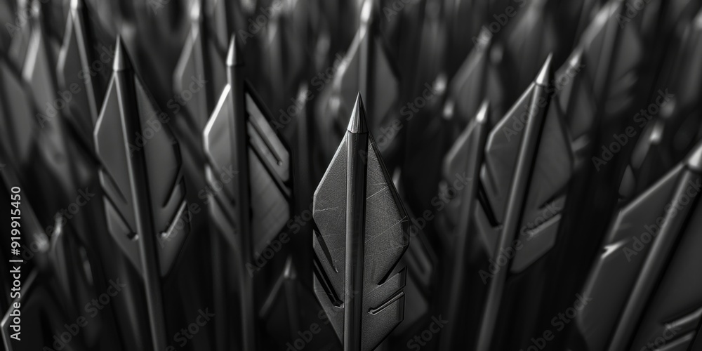 Poster A collection of black arrows in various shapes and sizes, suitable for use in abstract concepts or as decorative elements