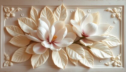 Fototapeta premium White Floral Relief Sculpture.