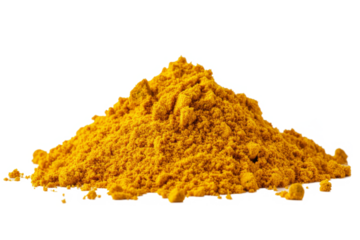 of pile powder tumerica separated from white and transparent background