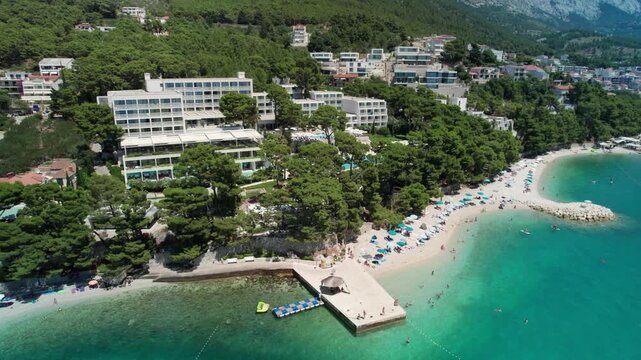 Orbit around Ikovac Beach in Croatia with Mountains, Baska Voda, Croatia 