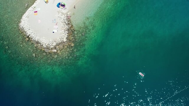 Bird's Eye View of Crystal Clear Croatian Beach, Baska Voda, Croatia (Ikovac Beach) 