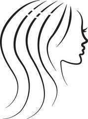 Female face in profile, woman head with hair, black line vector illustration in minimal style
