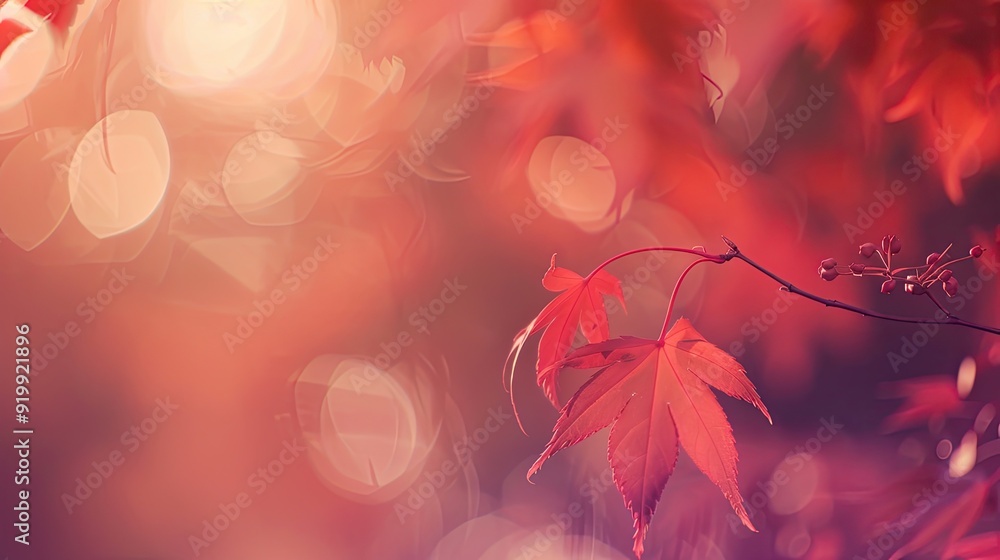 Poster vibrant autumn maple leaves with warm bokeh background in soft light
